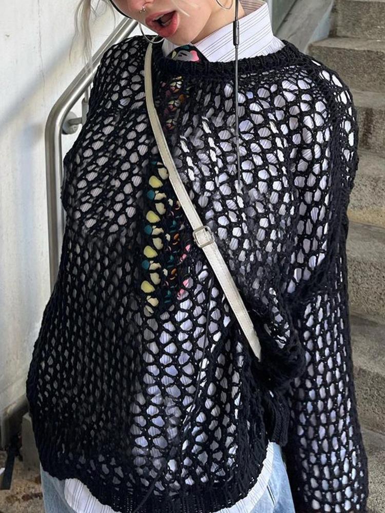 Pullover Streetwear Donna Vintage Casual Maglione in Maglia T-shirt Manica Lunga Y2K Top Smock Vuoti Maglioni Larghi T-shirt Moda