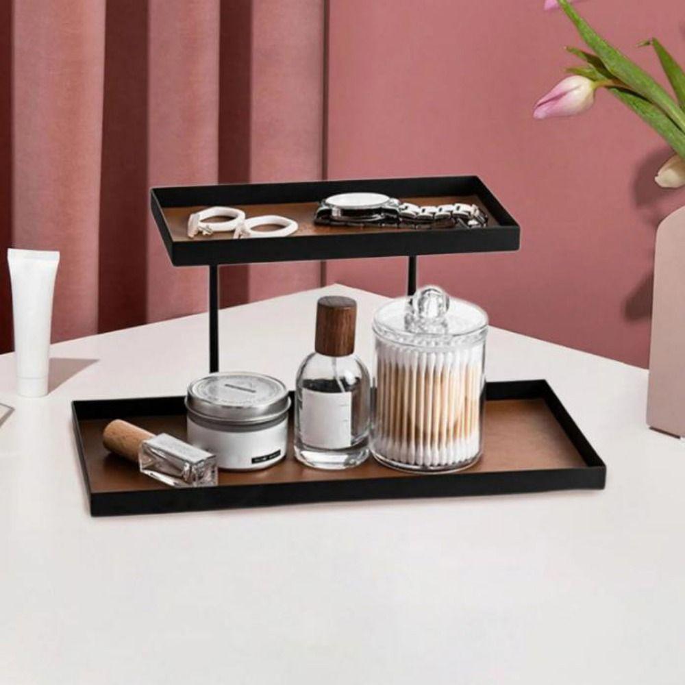 Large Capacity Double Layer Vanity Tray Rectangular Cosmetics Storage Rack Dresser Tray  Entryway
