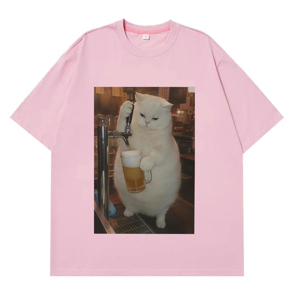 Funny Drinking Cat Meme Tshirt Unisex Unisex Fashion Vintage Tshirt Shortsleeved Loose Casual Cotton Aesthetic Trend Tshirts
