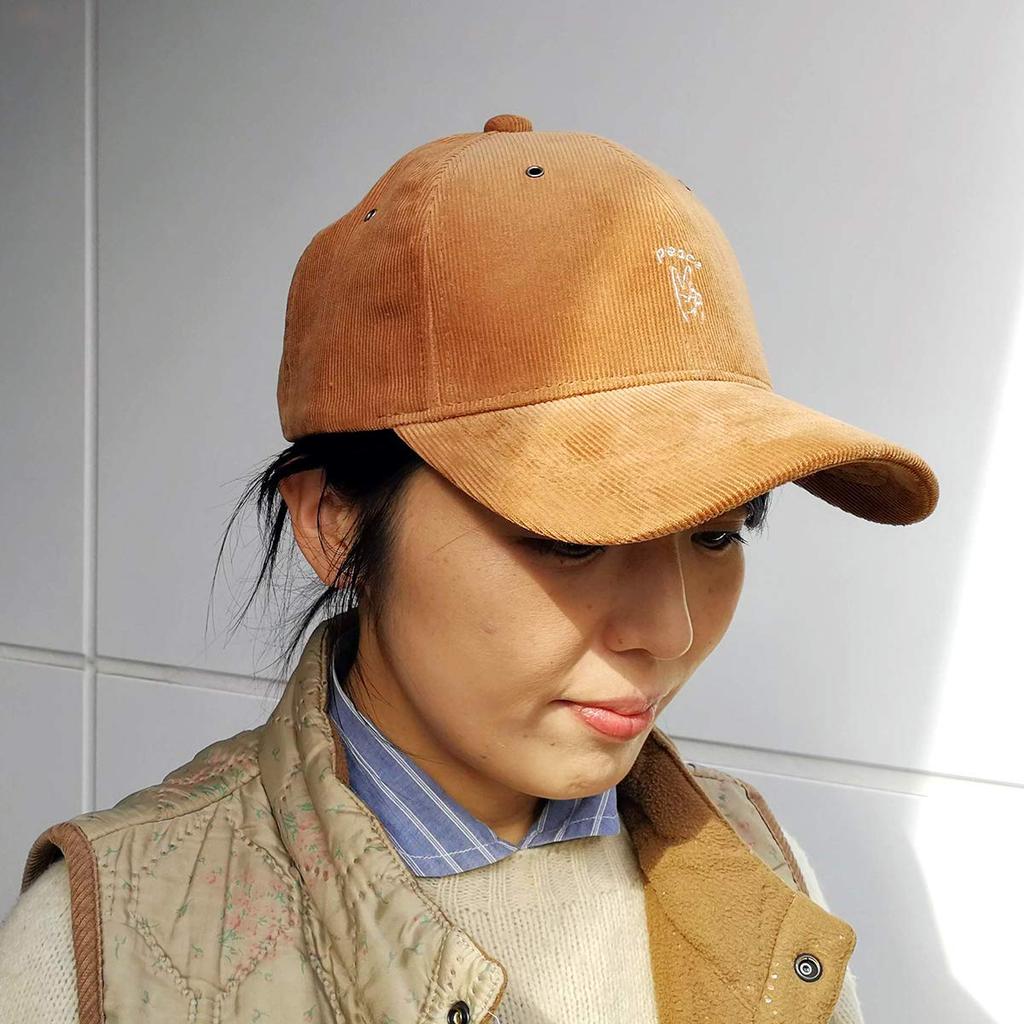 Basic Enchi Corduroy Hand Sign Good Peace OK High One Size Fits Greige Cap, Five, All,