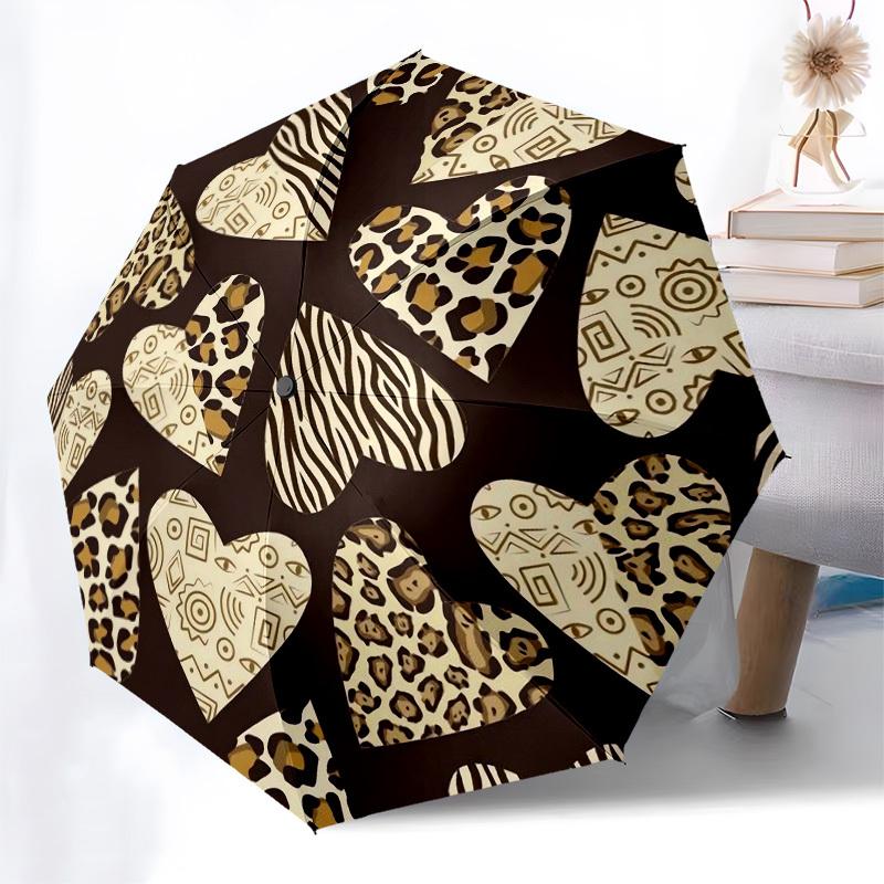 1pc Animal Print Hearts Pattern Umbrella with Plastic Handle,Suitable for All Seasons Home Travel Outdoor UmbrellaPT253