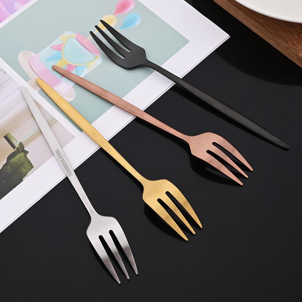 6Pcs/Set Gold Fork Set Tea Cake Snack Fork Dinnerware Cutlery Matte Stainless Steel Tableware Dessert Fruit Fork Silverware Set