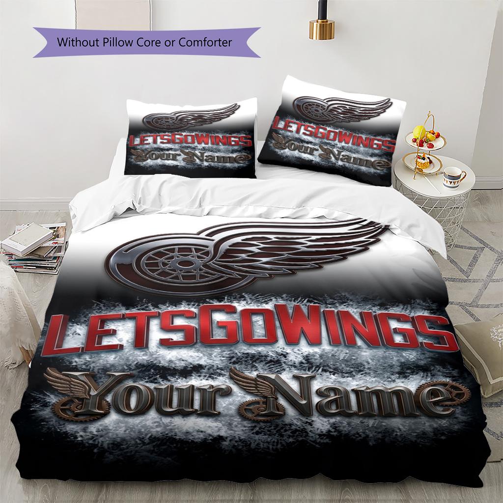 Name Custom Detroit Red Wings Pattern Bedding Set Quilt Cover Pillowcase Home Decor Gift (1 * duvet cover + 2 * pillowcase, without core)