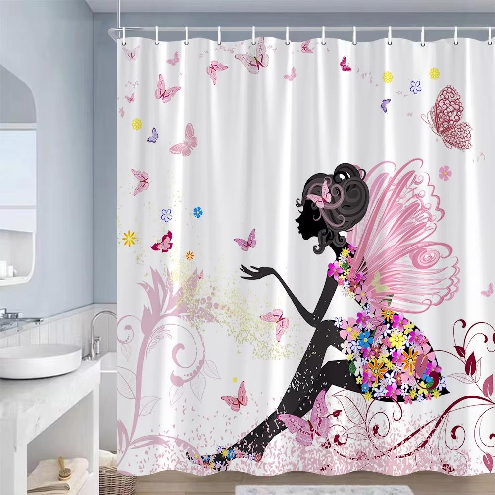 Fashion Girl Pattern Shower Curtain Black White Stripe Bathroom Decor Accessories American Style Bath Curtains Waterproof Cloth