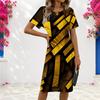 Women Plus Size Round Neck Short Sleeve Black White Striped Printed Fitted Dress
