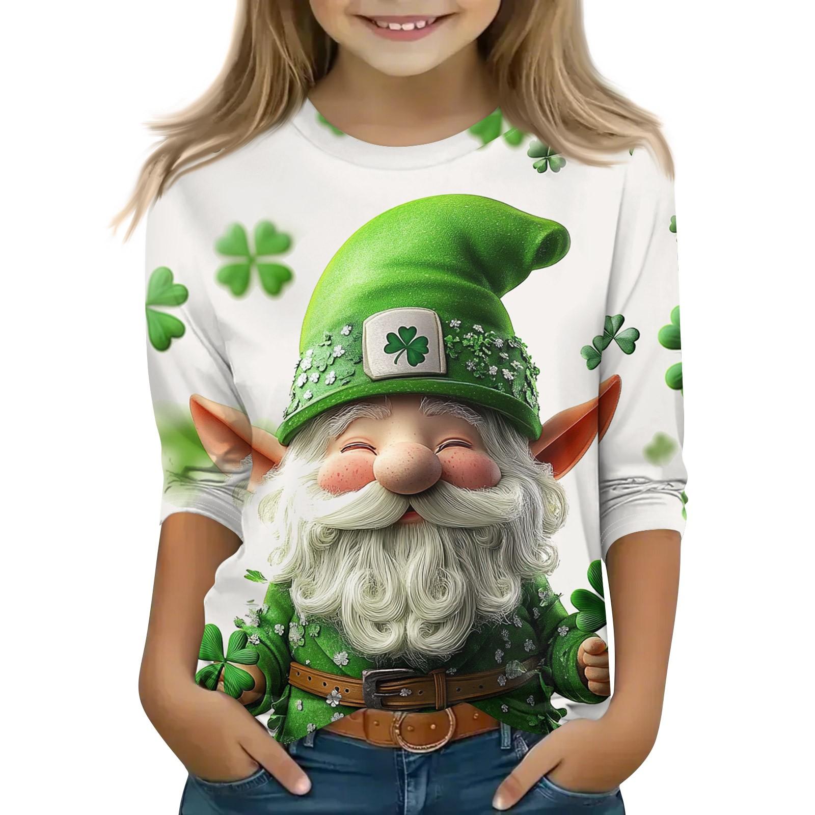 

Топы с принтом для девочек 5-16 лет с круглым вырезом и рукавами 3/4 Футболки Модные топы Наряды Футболки 160 белый