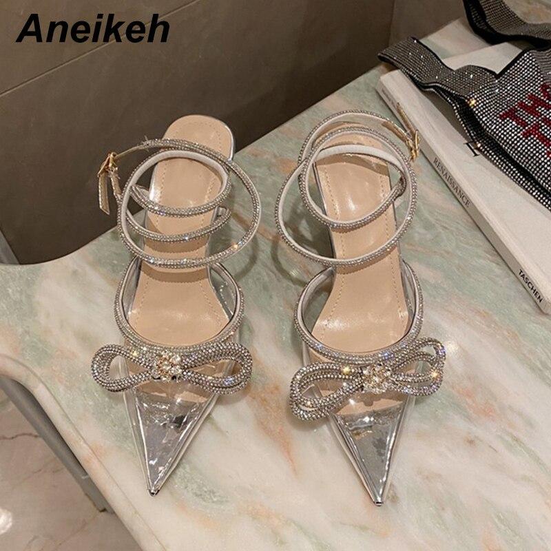 Aneikeh Fashion Cross-Tied Crystal Špičaté lodičky Butterfly-Knot Narrow Band Bling Patchwork Dámské Boty jaro/podzim 2024