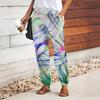 Women Dragonfly Printing Pants Lace Up Elastic Waist Loose  Trousers Casual Long Pants Trousers with Pockets