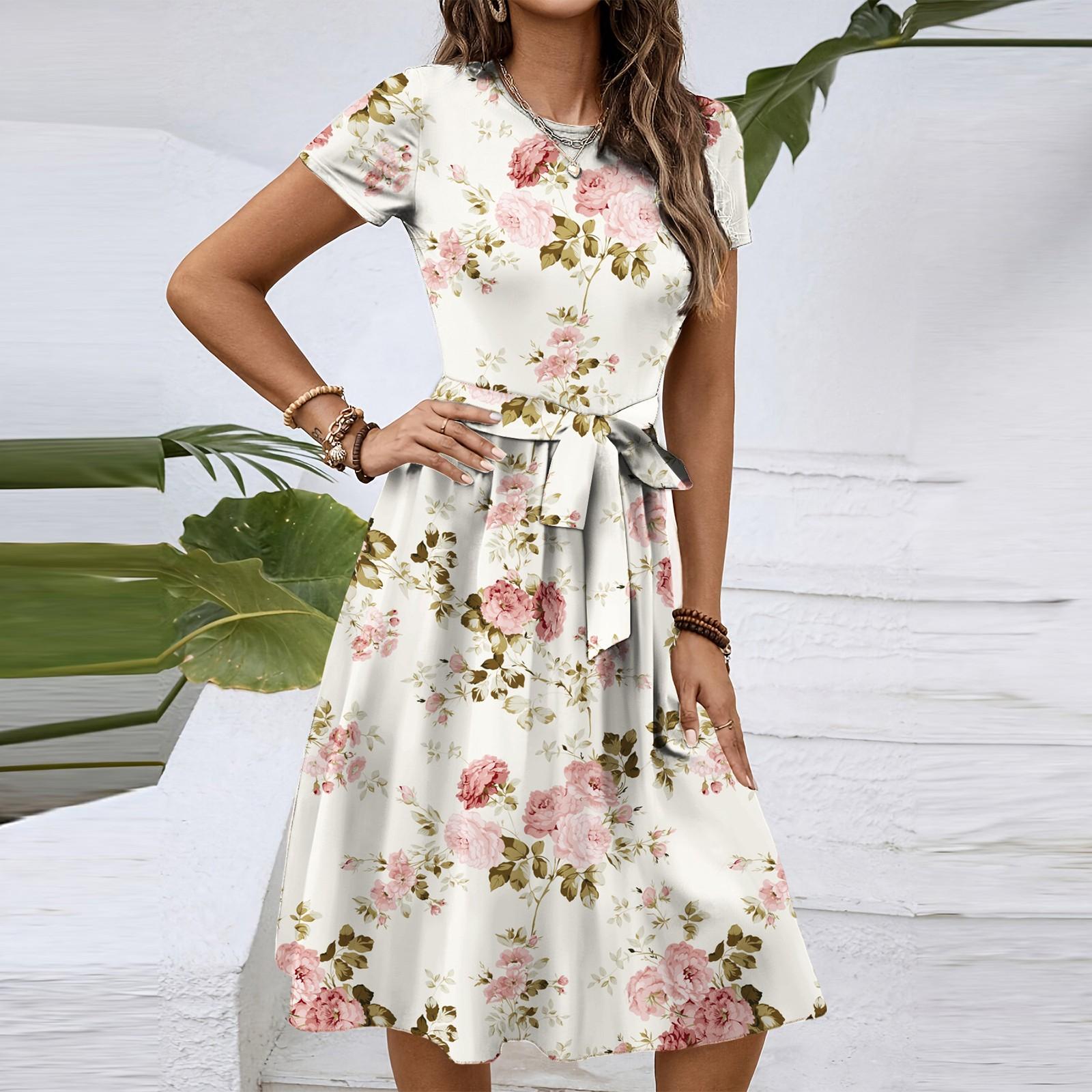 

Женское модное ретро-платье с принтом и цветным поясом XXL розовый