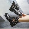 Fashion Punk Rivet Decoration Hollow Out Ankle Boots Women 2025 Autumn Y2K Metal Belt Buckle Medium Heel Boots Sexy Solid Black Booties