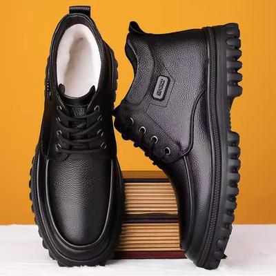Winter New Men's Cotton Shoes High-top Velvet Warm Thick-soled Snow Boots Middle-aged and Elderly Outdoor Casual Non-slip Leather Shoes