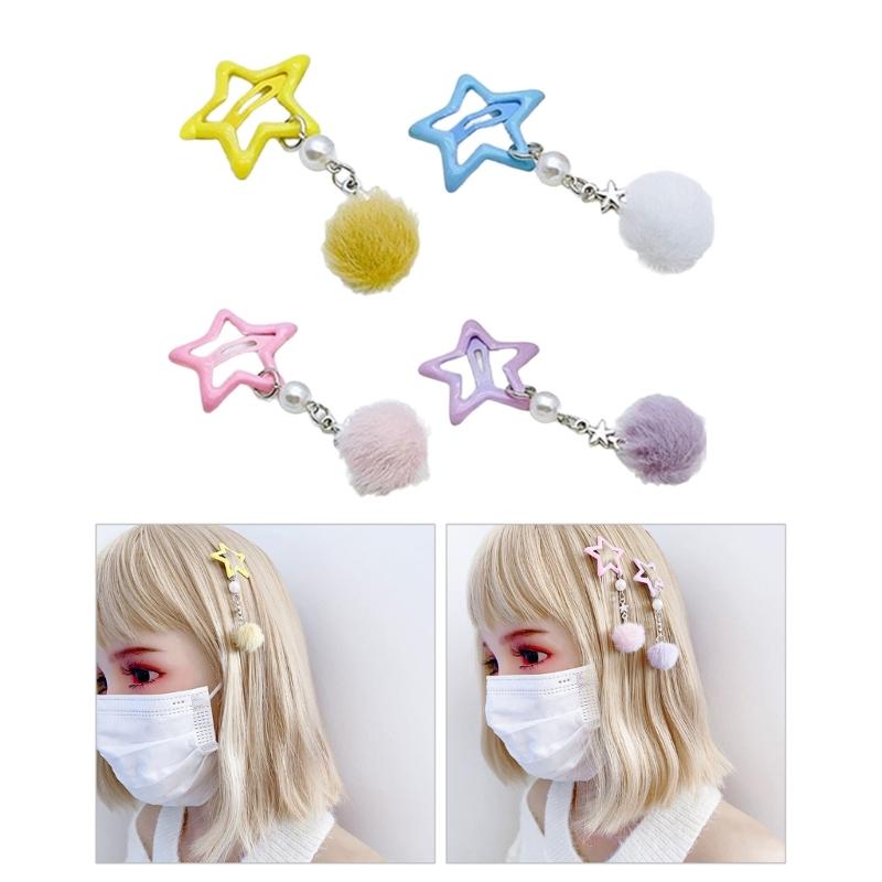 Kleiner Stern Haarspange für Mädchen Retro Haarspange Accessoire Pelziger Ball Anhänger Haarspange