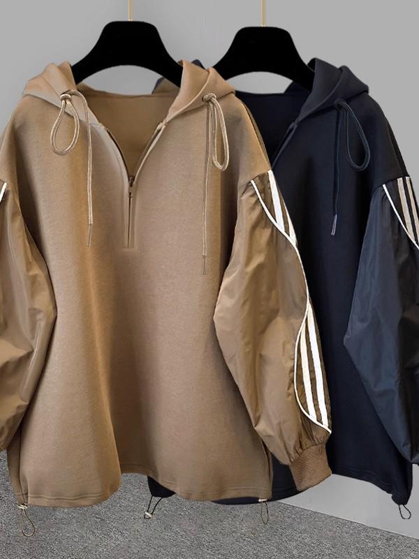 Trendiges Lässiges Gestreiftes Patchwork Halbreißverschluss Kapuzenpullover Set für Herren - Herbst 2025