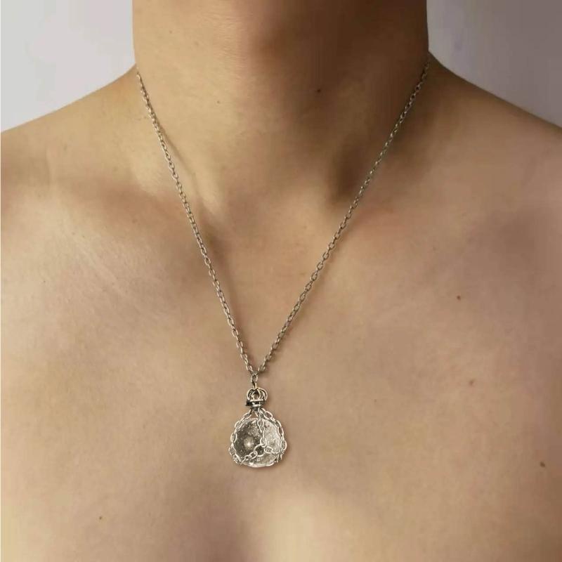 Natural Crystal Holder Necklace Colorful Stone Mesh Pocket Pendant Choker Adjustable Chain Neckchains for Women Girl