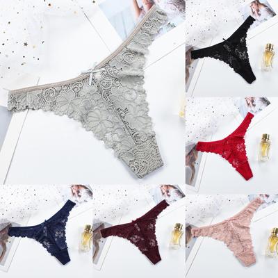 Women's Breathable Ultra Thin Lace Hollow Out Plus Size Thong Panties Seamless Design Comfortable Fit Stretch Fabric