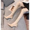New Women High Heels Slip On Over The Knee Sexy Long Boots Female Platform Ankle Patchwork Flock Two Ways Wear Plus Size 35-42