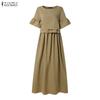 ZANZEA Women Elegant Round Neck Loose Casual Half Sleeve Dress