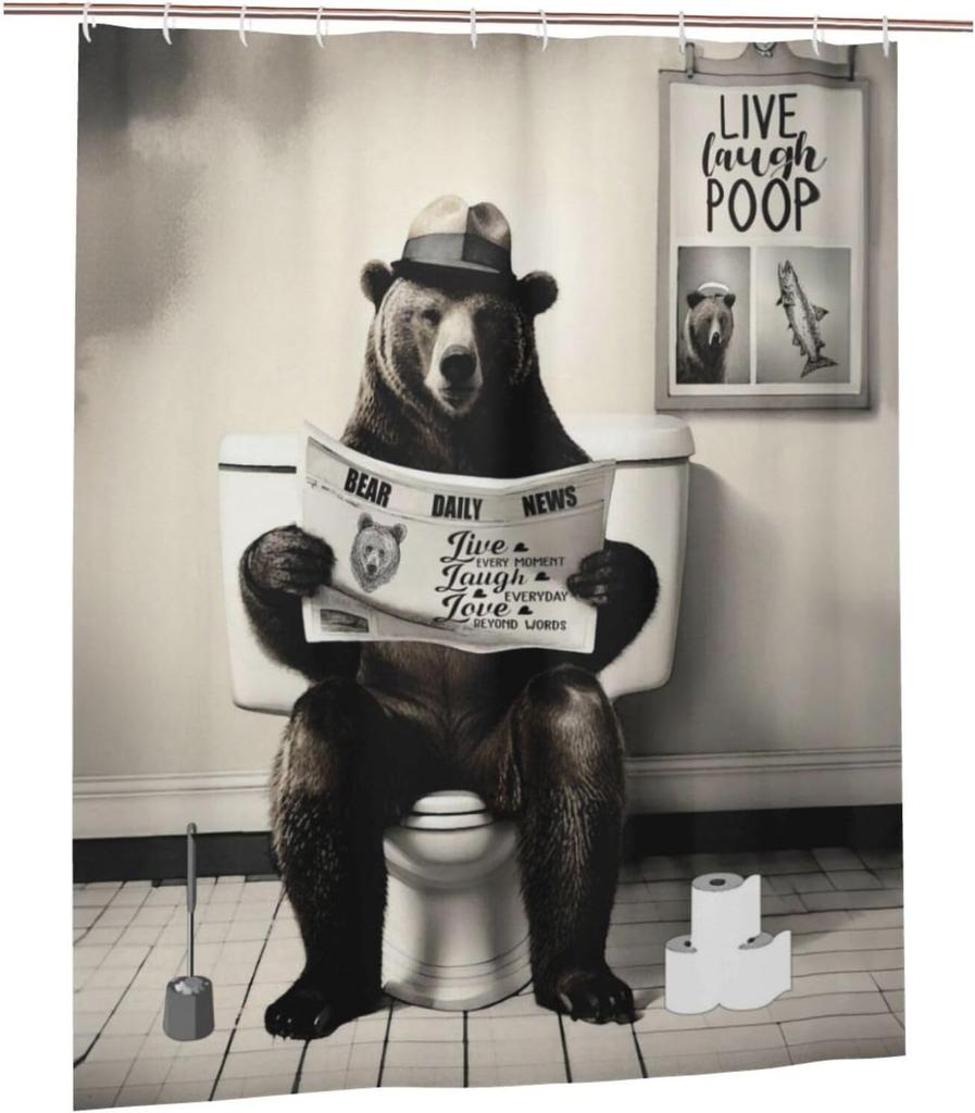 Funny Husky Shower Curtain Humor Husky Animal Sitting On Toilet Reading Newspaper Shower Curtains  Shower Curtain for Bathroom
