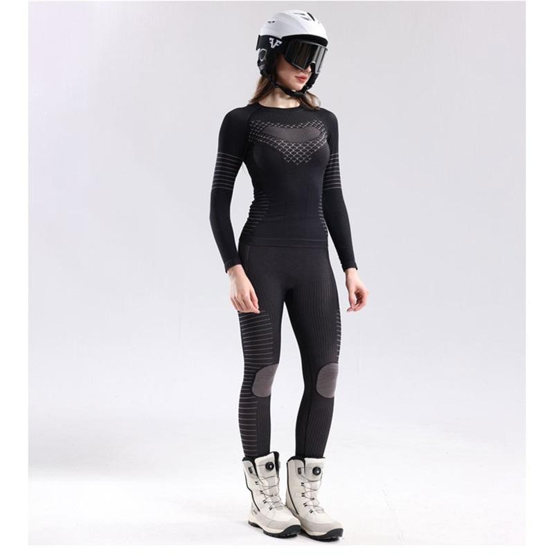 Womens Ski Suit Thermal Compression Base Layer Sweat Wicking Quick Dry Skiing Outfit Fitness Activewear Set