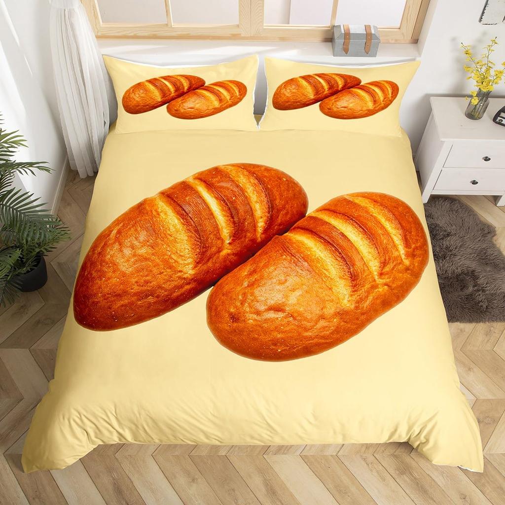 Bread Duvet Cover for Kids Teens Queen Size Lightweight Down Quilt Covers Bedroom Decor 2 Pillowcases 1 Duvet Cover No Comforter