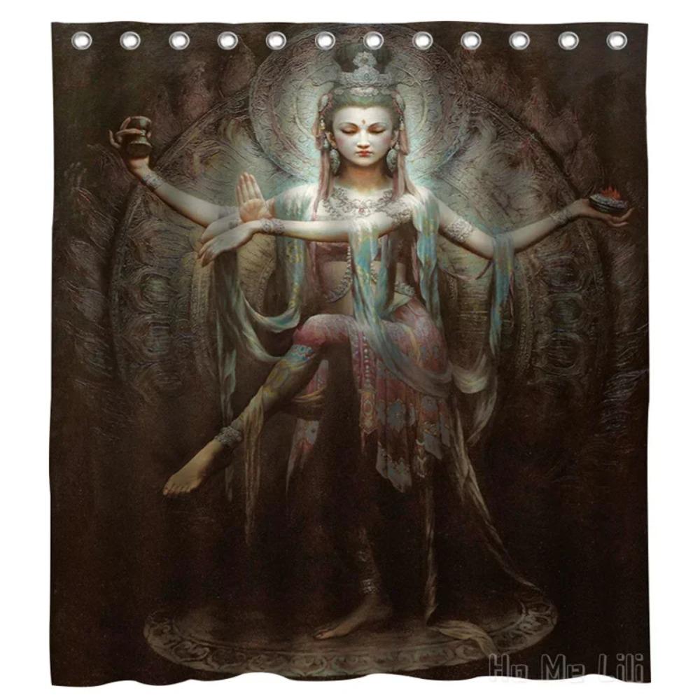 Zeng Hao Kuan Yin Shower Curtain For Bathroom With Hooks Cool Bathtub Decor Design Art Waterproof Fabric