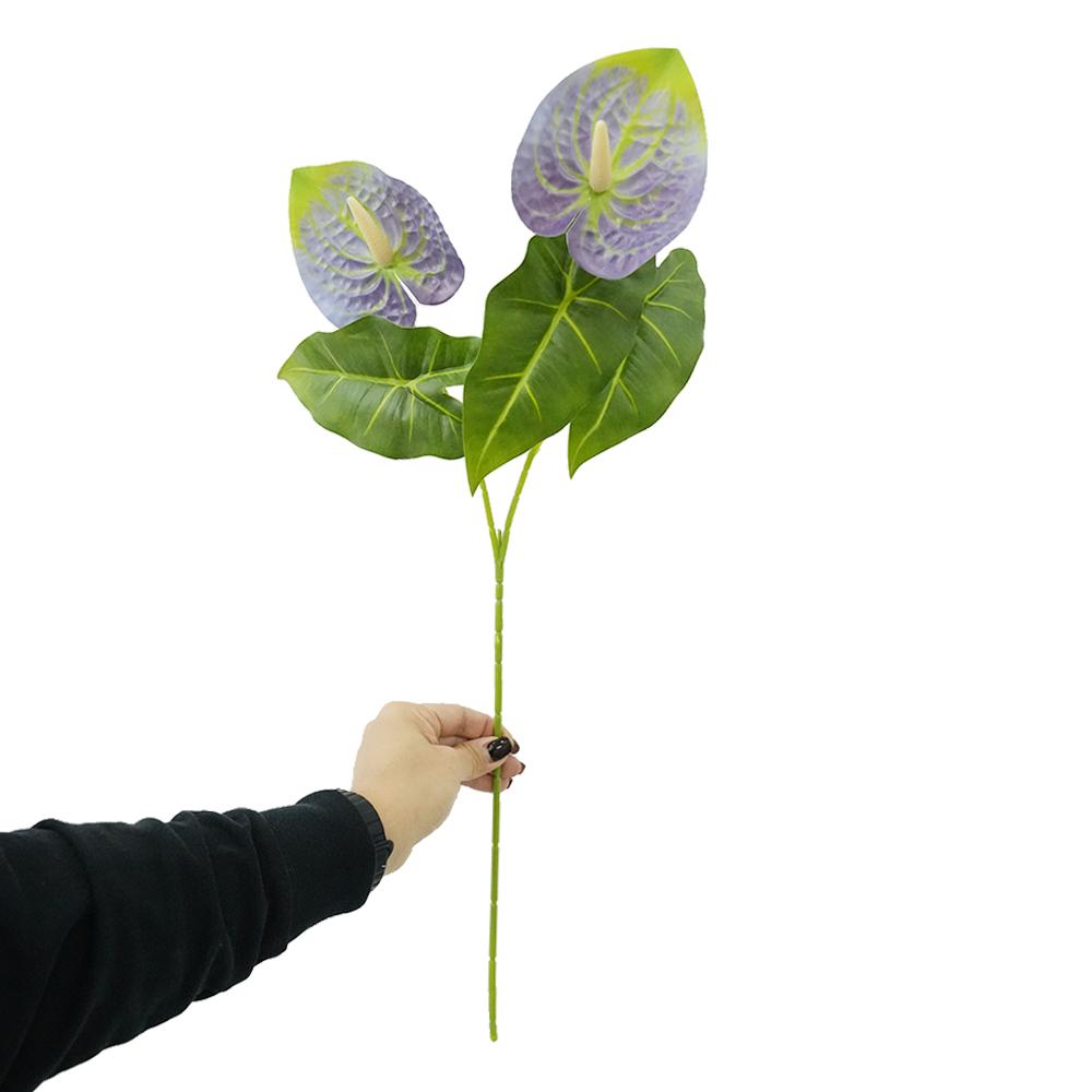 23.6inch Realistic Artificial Anthurium Lily Flowers Permanent Flower with Green Leaves for Home Decoration Wedding Bouquet