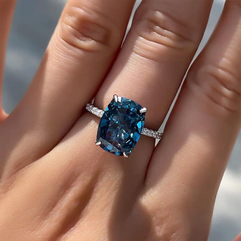 2026 Luxury Prong Setting-Rings for Women with Deep Blue Zircon Stone Anniversary Gift   Wife Micro Paved Middle