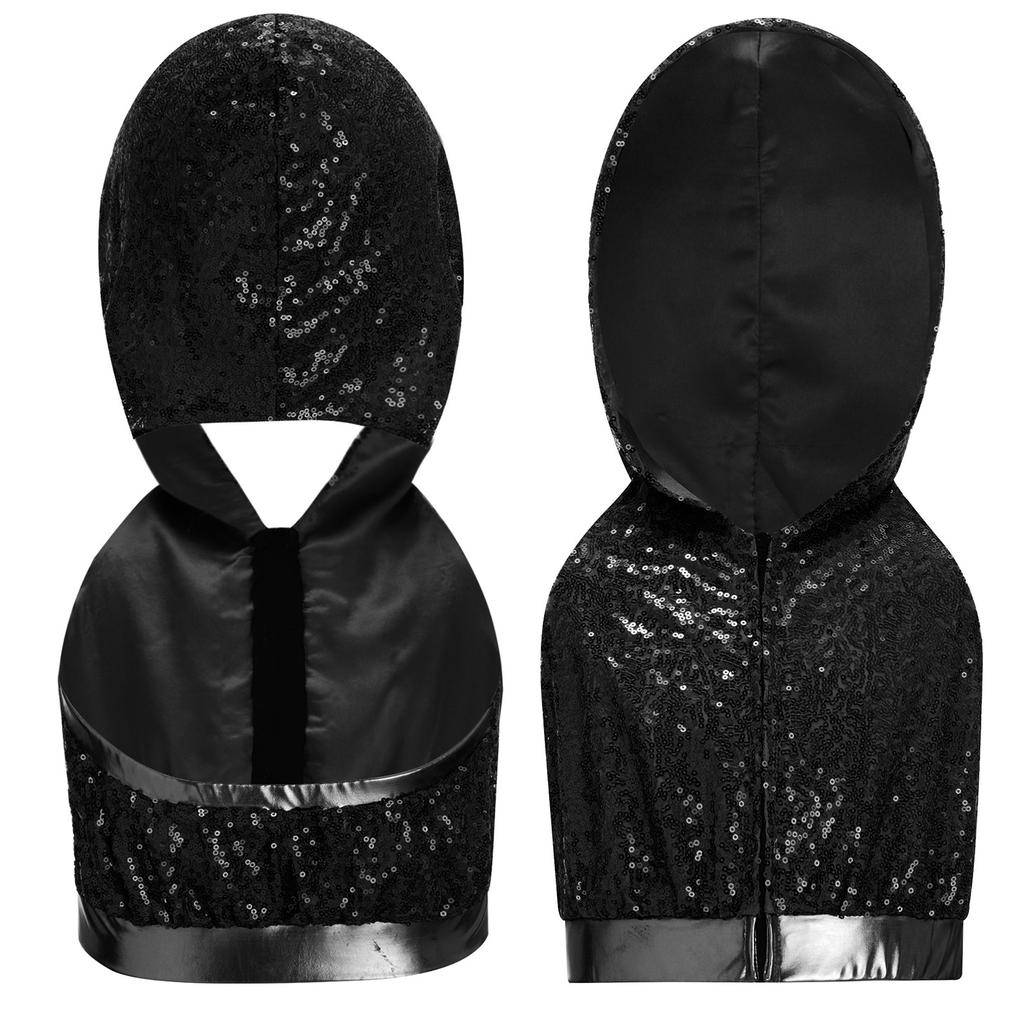 Sparkling Sequins Hip-Hop Jazz Top: Sleeveless Backless Hooded Crop Top with Front Zipper for Stage Dance Costume