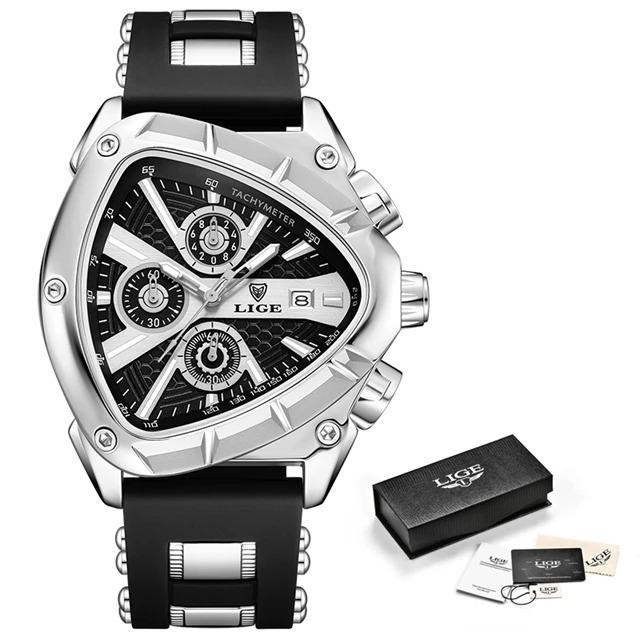 LIGE Sport Dreieck Herrenuhren Leuchtzeiger Mode Gummiarmband Militärische Unregelmäßige Quarz-Armbanduhr Wasserdichte Uhr