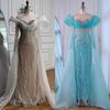 Luxury Beaded Fishtail Evening Dress, White Nude Long-sleeved Haute Couture Solo Art Test Dress LA11111C