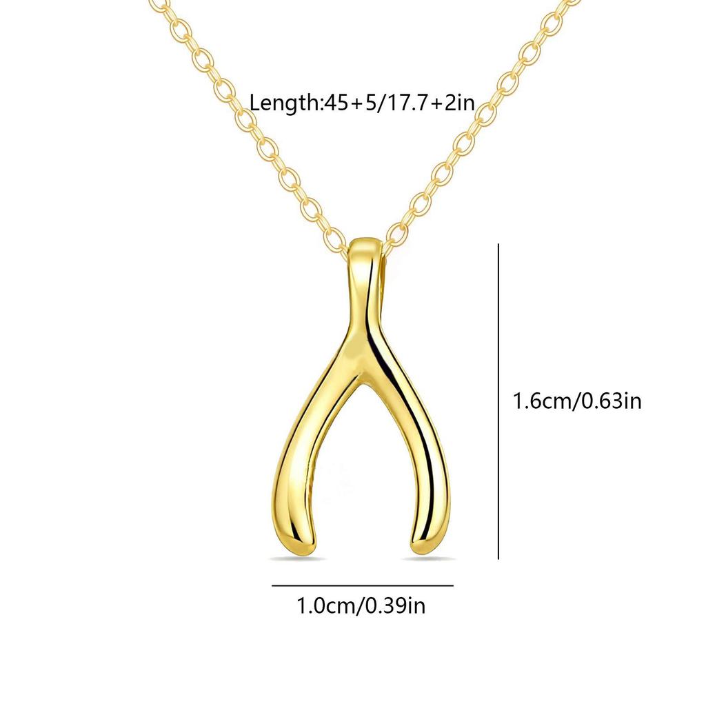 18K Gold Wishbone Y-Shaped Branch Pendant Necklace