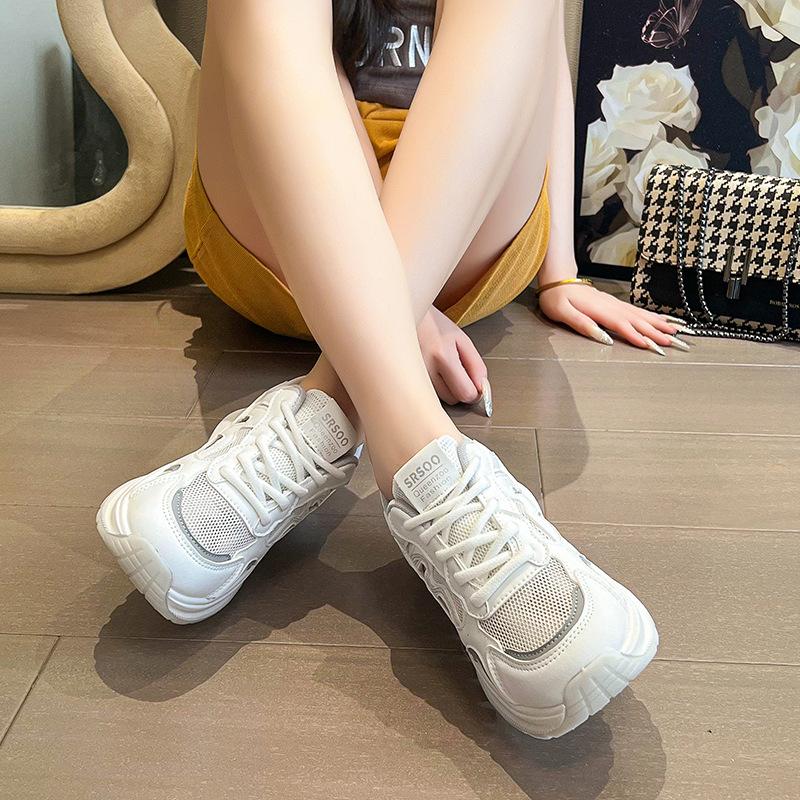 2025 New Shoes Summer Women's Little White Shoes Platform Sole Lightweight Casual Dad Shoes Breathable Mesh Sneakers Women