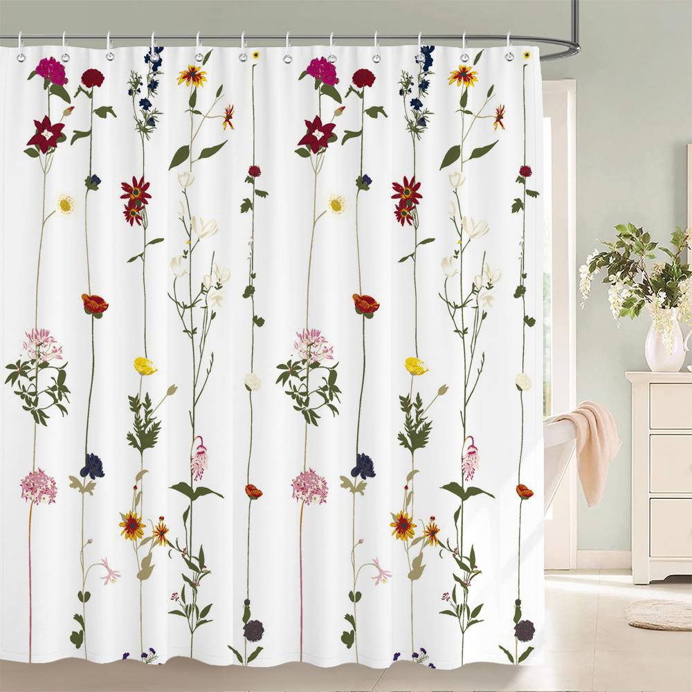 Green Plant Leaves Print Shower Curtains Watercolor Boho Floral Waterproof Morden Bathroom Bathtub Curtain Room Decor With Hooks