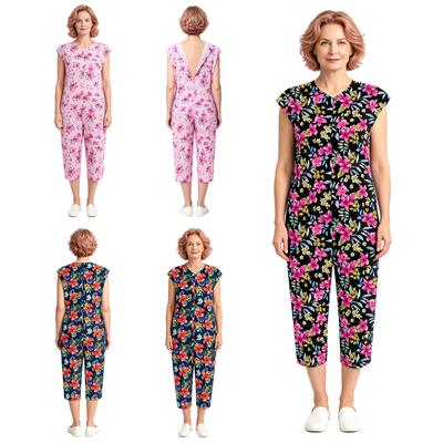 Womens Special Needs Pyjamas V Neck Sleeveless Back Zipper Print Jumpsuit