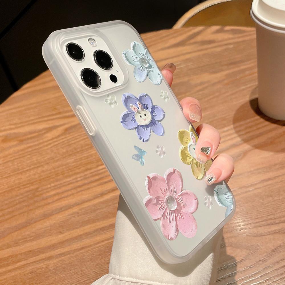 Handyhüllen für iPhone 11 13 15 Pro Max 12 14 Pro Max Hülle iPhone 16 15 Plus 13 Pro 12 Frosted Texture Painted Cartoon Flowers