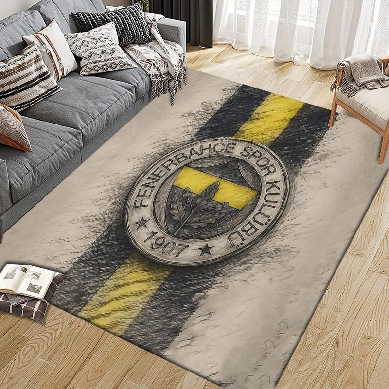 Fenerbahçe Flannel Pattern Square Carpet,Area Rug,Carpet Rug for Living Room Bedroom Sofa Playroom Decor,Non-slip Floor Mat