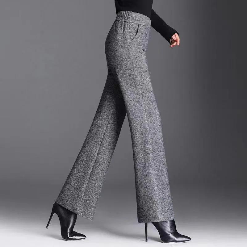Women Autumn and Winter Straight Vintage Pants Elastic High Waist Casual Trousers