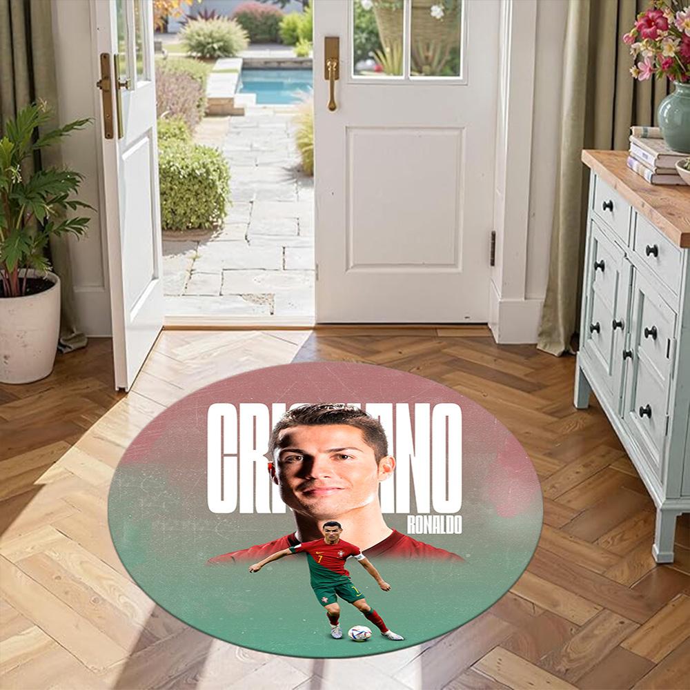 Cristiano Ronaldo Round Carpet Suitable for Decorate Room Living Rooms Entryway Balcony Anti-slip Round Rug Anime Office Decor Birthday Christmas Gift
