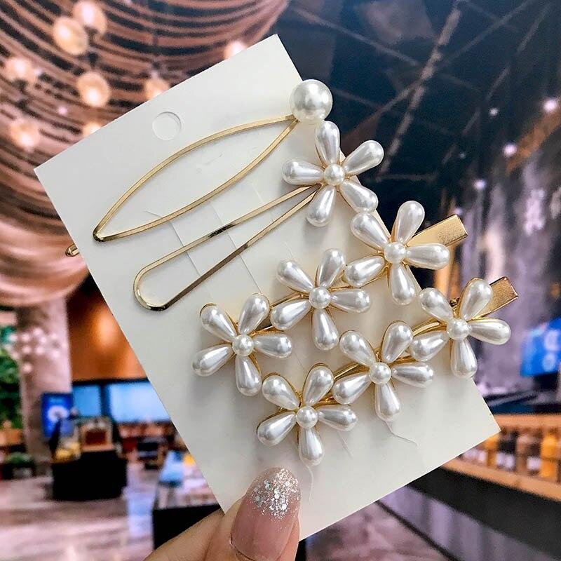 New Korean Pearl Hair Clip For Women Girls Geometric Hairpin Barrettes Braided Pearl Side Clip Headwear Fashion Hair Accessories