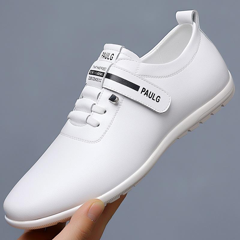 

Spring and Autumn New Men s Daily Casual Leather Shoes Men s Soft Leather Soft Low White Shoes Velcro Gouffle Shoes 44 білий