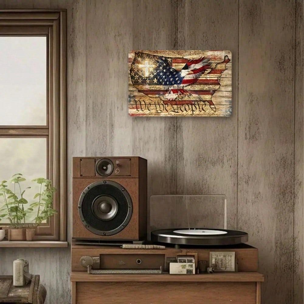 Metal Wall Art Vintage Tin Sign 8x12 Inch Rustic American Flag Constitution Design Patriotic Decor We The People