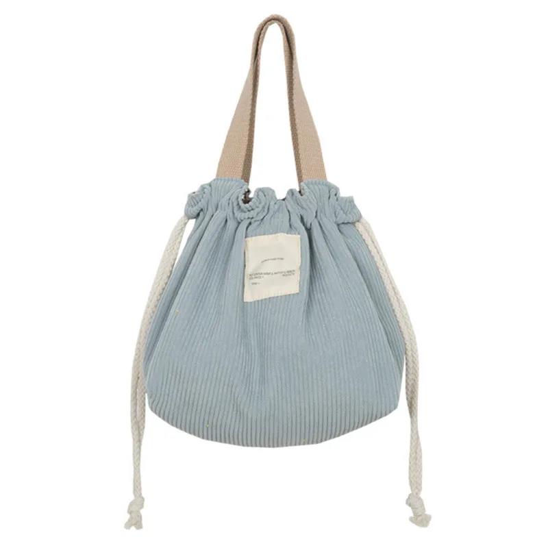 Lunch Bag Corduroy Canvas Box Drawstring Picnic Tote Eco Cotton Cloth Small Handbag Dinner Container Food Storage Bags