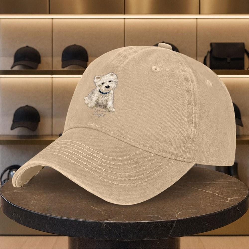 Westie Dog Print Washed Baseball Cap Adjustable Cotton Outdoor Casual Unisex