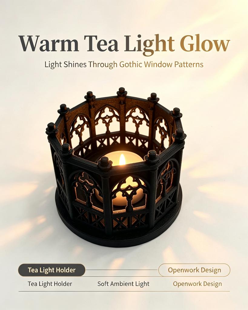 3D printing simple European retro iron style castle candle stand Gothic tea cup candle holder open terrace