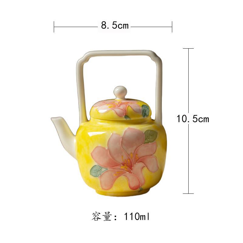 

110ml Hand-painted Lily Lifting Handle Teapot Creative Tea Infuser Pot Tea Maker Kettle With Ball Hole Cafes Collection Craft