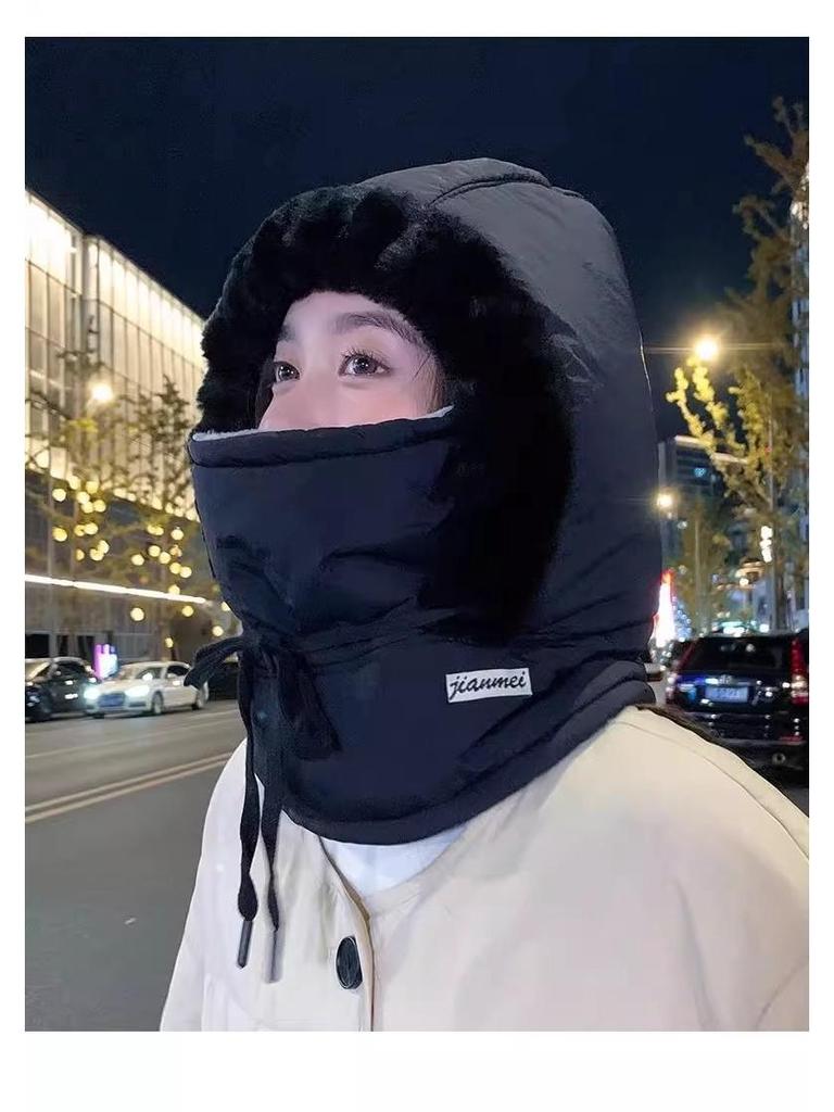 Dámská fleecem podšitá větruodolná zimní čepice s ochranou uší, obličejovou maskou a šálou pro velké hlavy, ideální na lyžování a cyklistiku