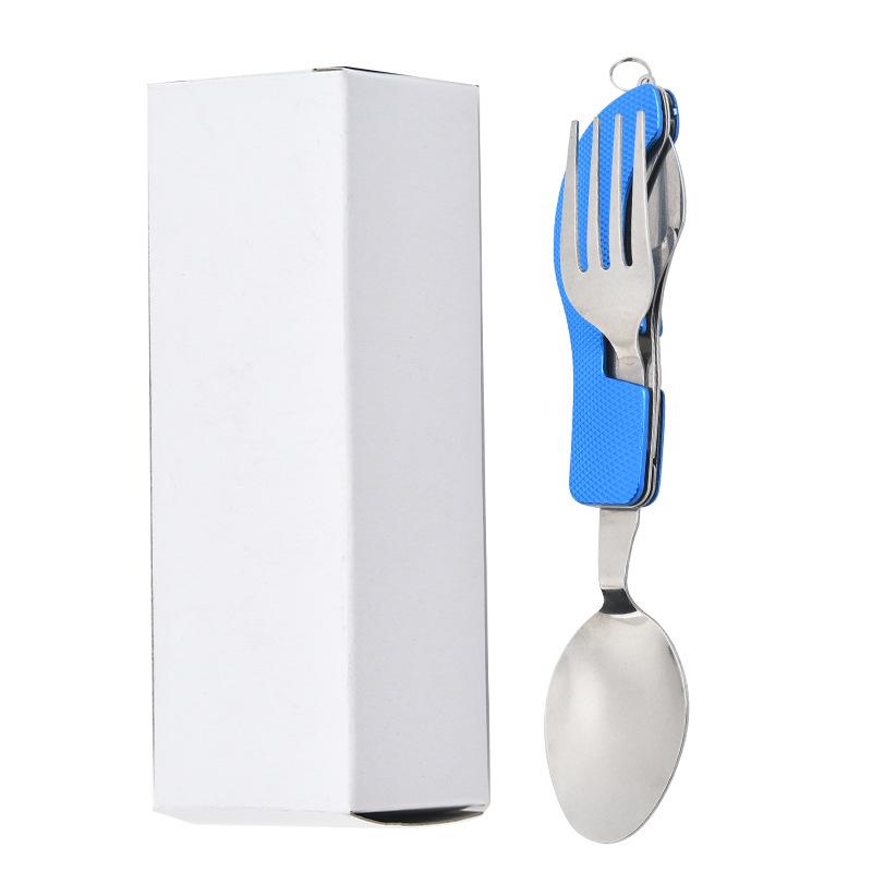 Foldable 4-in-1 Spoon Cutlery Opener Stainless Steel Foldable Pocket Cutlery Kit Outdoor Cutlery Set