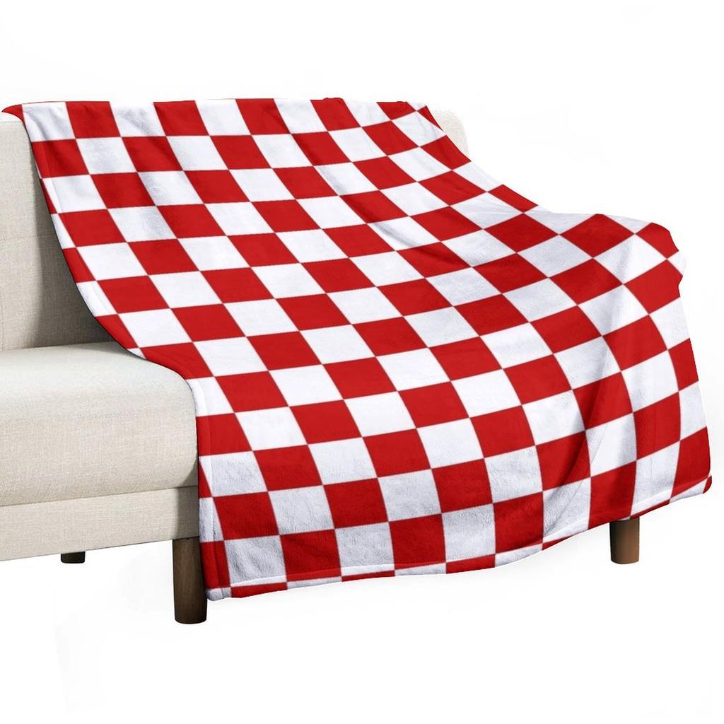 Cherry Red And White Checkerboard Pattern Throw Blanket Large Flannels Warm Winter Luxury Designer Blankets