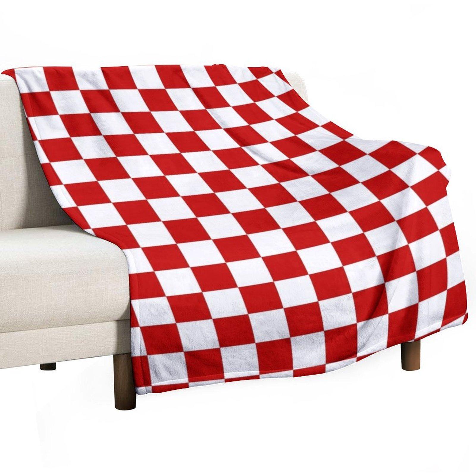 

Cherry Red And White Checkerboard Pattern Throw Blanket Large Flannels warm winter Luxury Designer Blankets 30x40in