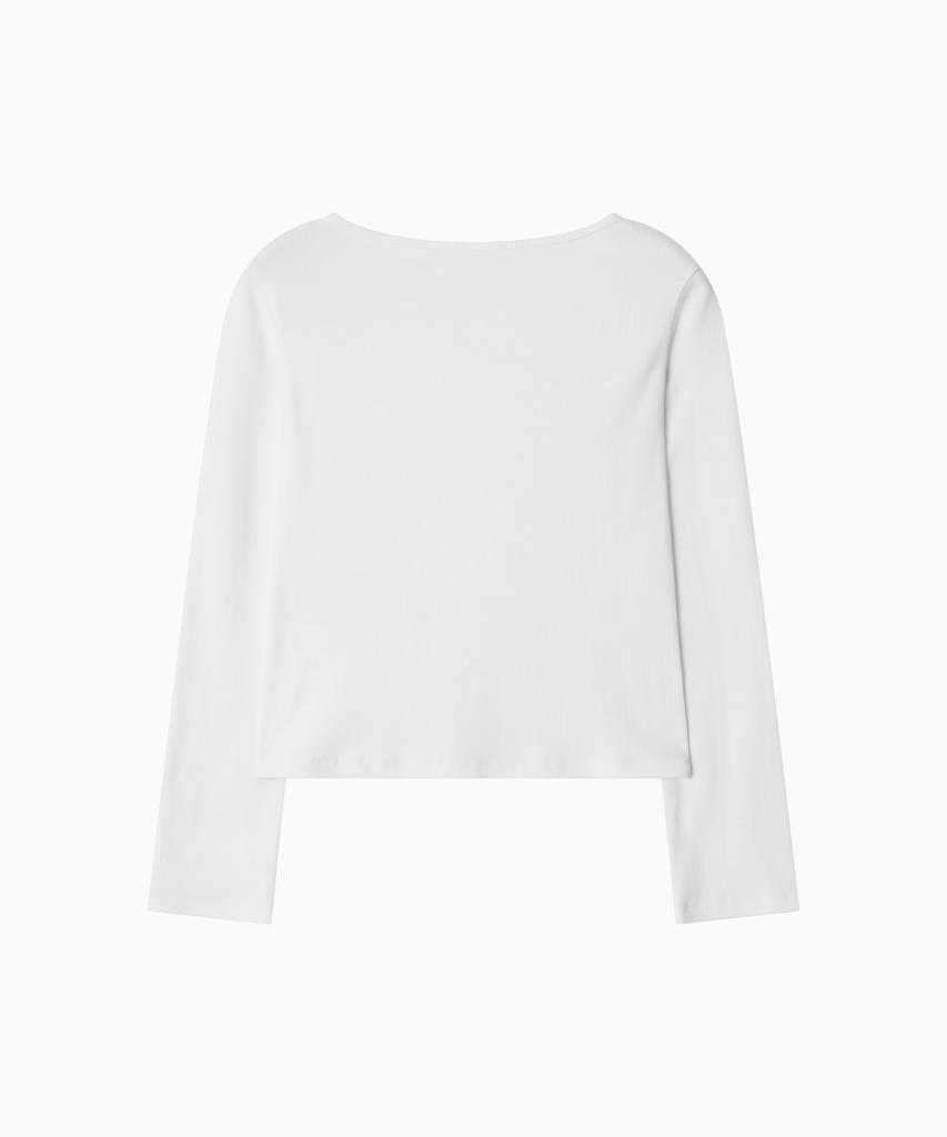 Ohesio Basic Ribbed V-Neck Long Sleeve, White